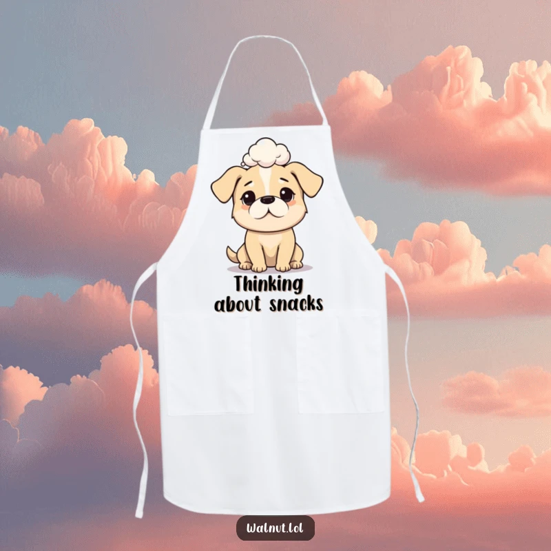 Funny dog apron with a dog deep in profound thought, perfect for kitchen humor.