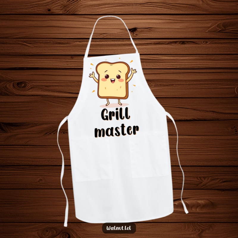 Funny Apron: A happy piece of toast jigs playfully, bringing breakfast fun and humor to the kitchen.