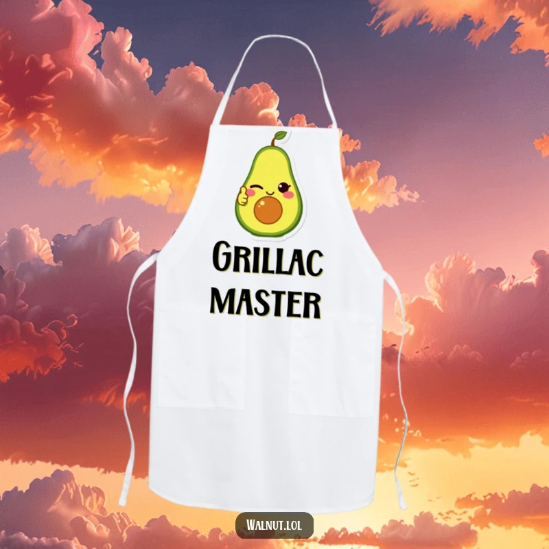 Funny Apron: A winking avocado character gives a thumbs up, bringing healthy kitchen fun and humor.