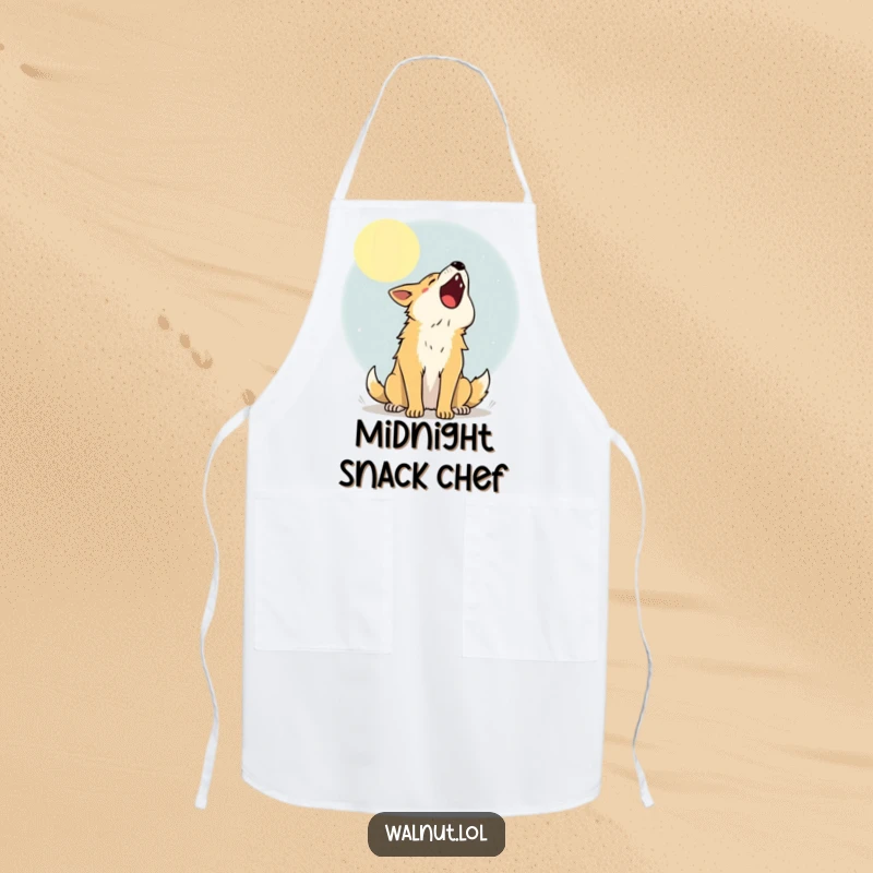 Funny Apron with a joyful dog howling at the moon, ideal for cooks who embrace the night.