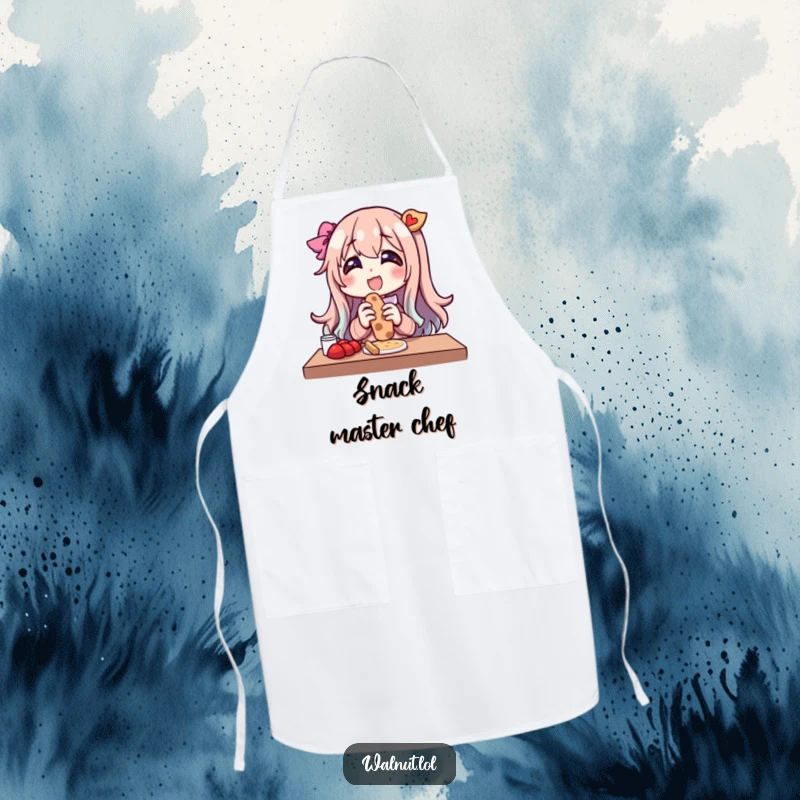 Funny apron with a character's gleeful face enjoying an outdoor snack. Perfect for a cheerful cook or baker.