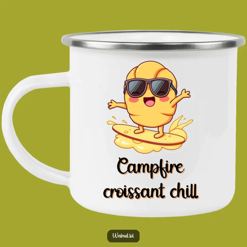 Funny Croissant Surfing Butter Camp Mug - Hilarious Outdoor Breakfast Gift