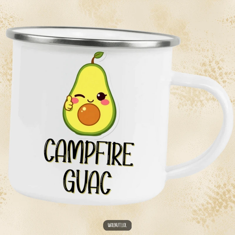 Funny Camping Mug: A winking avocado character gives a thumbs up, bringing healthy fun and humor to outdoor trips.