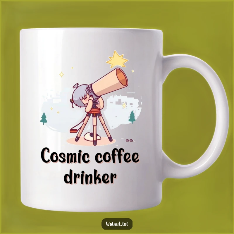 Funny Stargazer Mug: Cute Character's Giant Telescope Gift