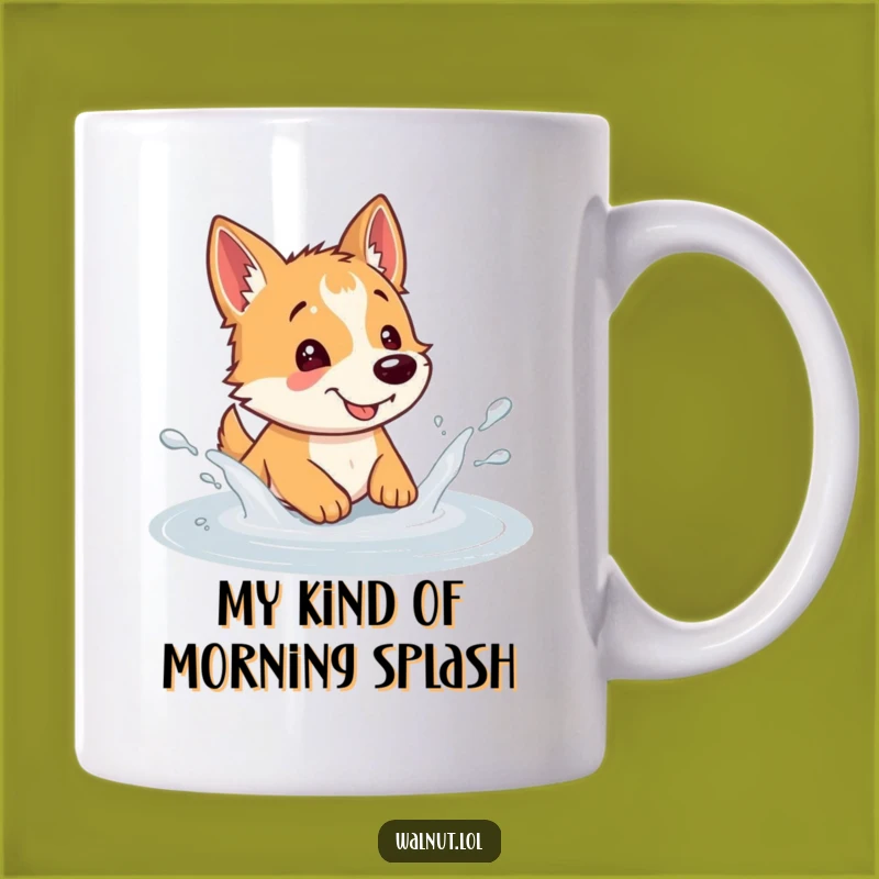 Funny Dog Puddle Splash Mug: Adorable Wild Dog Fun, Perfect Gift!