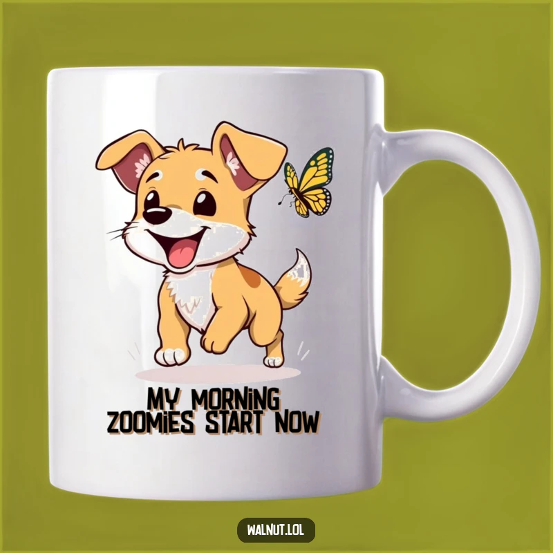Funny Floppy-Eared Dog Chasing Butterfly Mug: Hilarious Gift for Dog Lovers