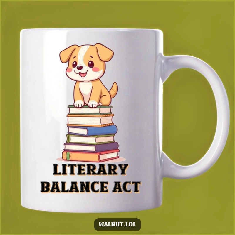 Funny Dog Book Stack Mug: Hilarious Balance Act Gift for Bookworms & Pups