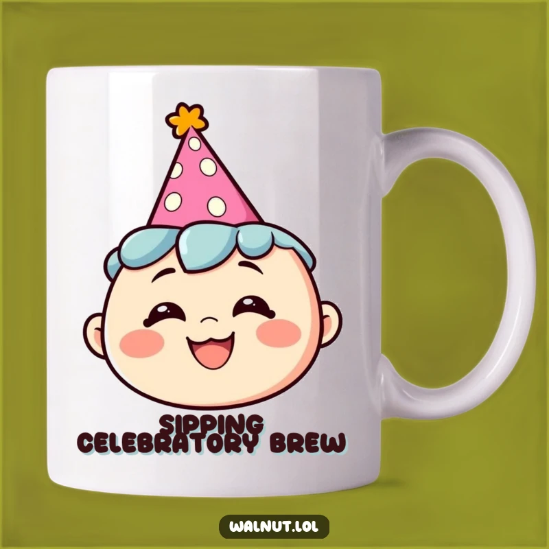 Funny Party Character Mug: Silly Grin & Hat, Perfect Celebration Gift