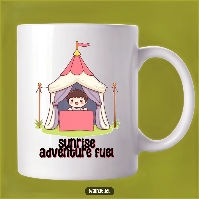 Funny Camper Mug: Cute Character Setting Up Tent Gift