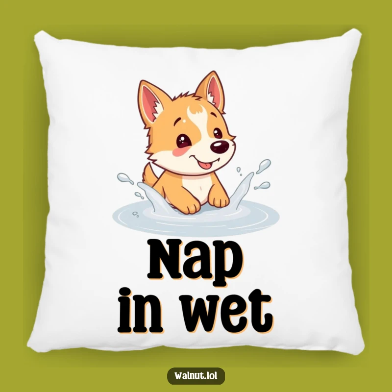 Funny Dog Puddle Splash Pillow: Cozy Comfort, Hilarious Accent Gift!
