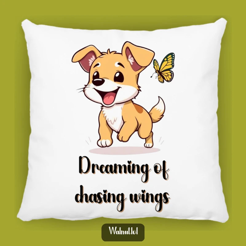 Funny Floppy-Eared Dog Chasing Butterfly Pillow: Comfy & Hilarious Decor