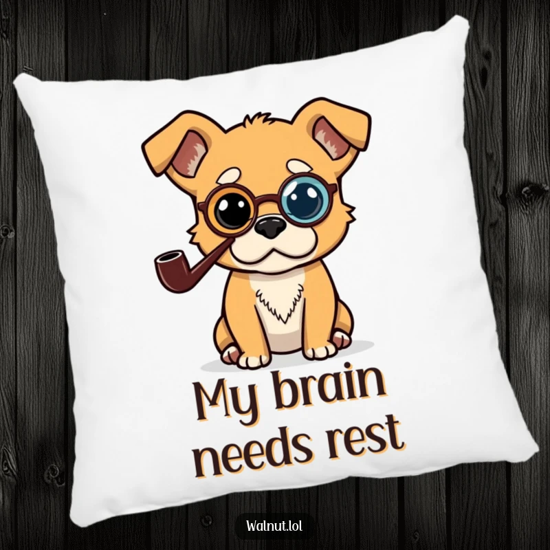 Funny pillow featuring a dog with a monocle and pipe, looking wise and thoughtful, adding a touch of humorous sophistication.
