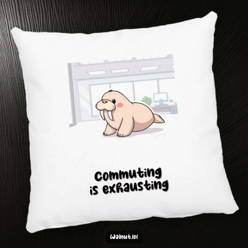 Funny pillow with a walrus sliding across a glossy office floor, adding a touch of humor and comfort to any seating area.