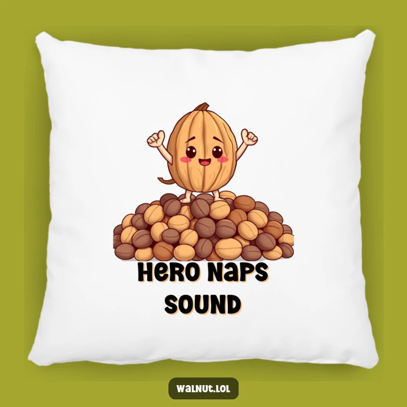 Funny Heroic Walnut Pillow - Cozy Nutty Character Statement Piece Gift