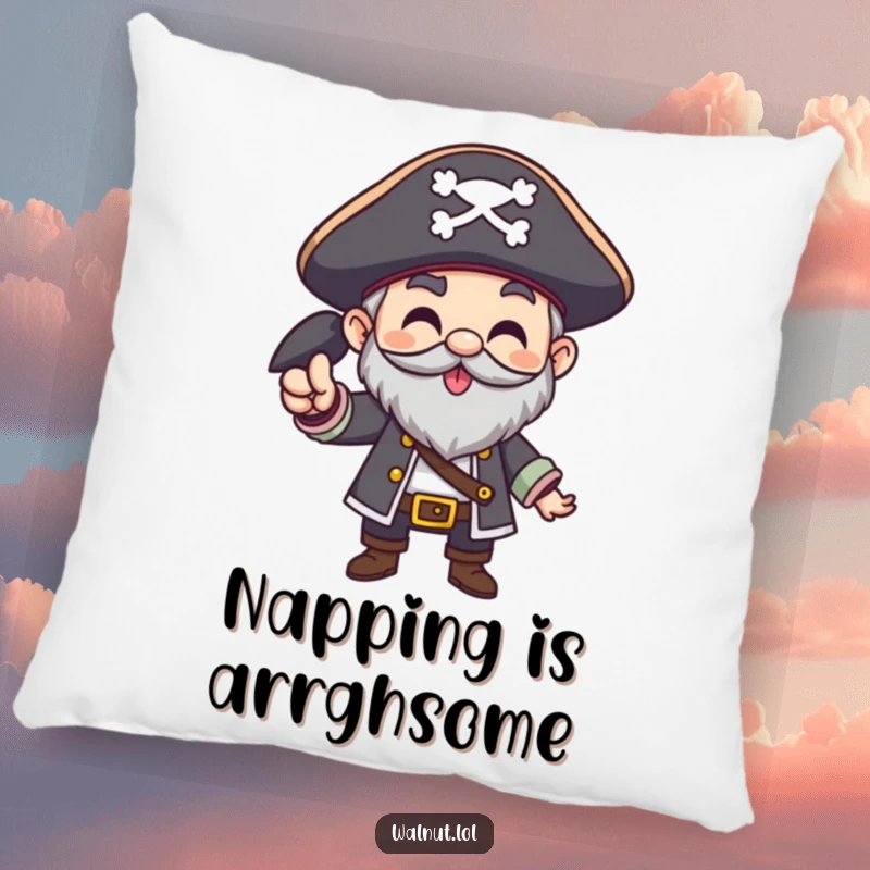 Funny Pirate Pillow featuring a character giving a hearty Arrgh! gesture, bringing comfort and a touch of bold pirate fun.