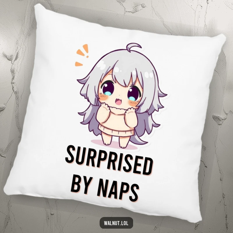 Funny decorative pillow with a character striking a playful, surprised pose, offering comfort and humorous reactions.