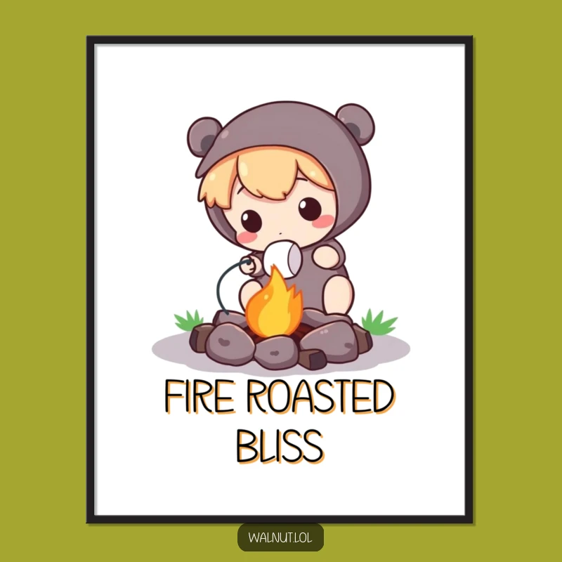 Funny Campfire Digital Art: Cute Character's Marshmallow Print