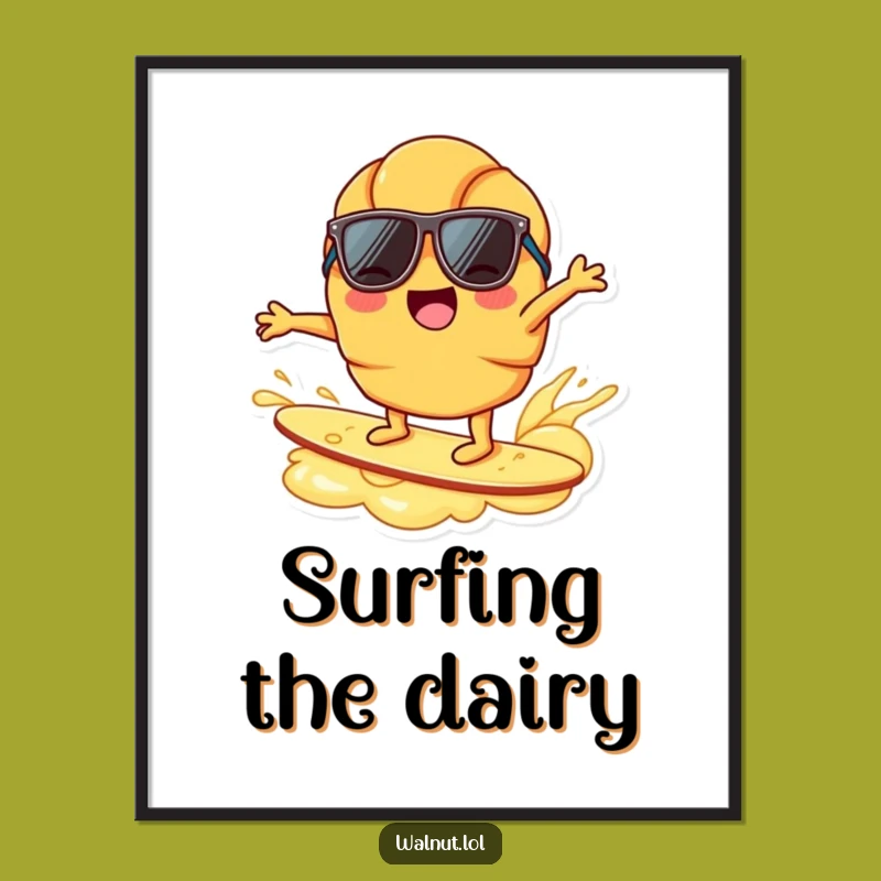 Funny Croissant Surfing Butter Digital Art - Hilarious Breakfast Decor