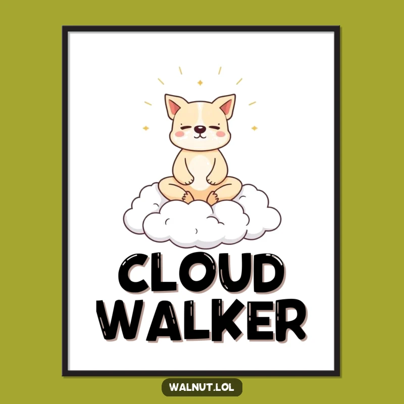 Funny Dog Cloud Meditation Digital Print: Instant Zen Wall Art