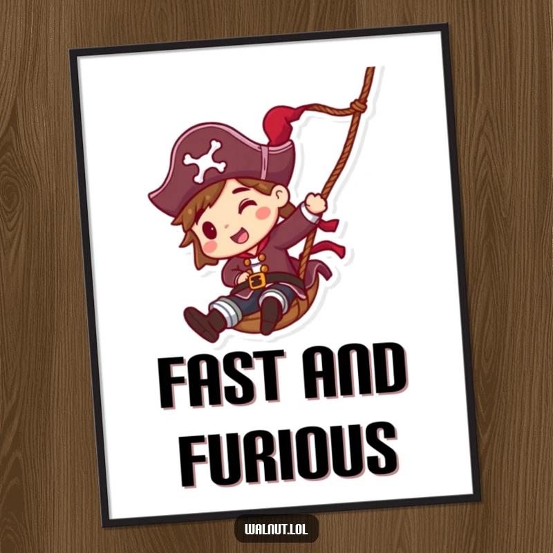 Funny Pirate Rope Slide Digital Art Print: Energetic pirate character sliding down a rope, perfect for instant download and adventurous decor.