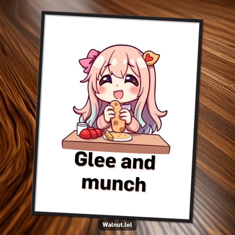 Funny digital art print of a character's ecstatic outdoor snack moment. Instant download for humorous wall decor.