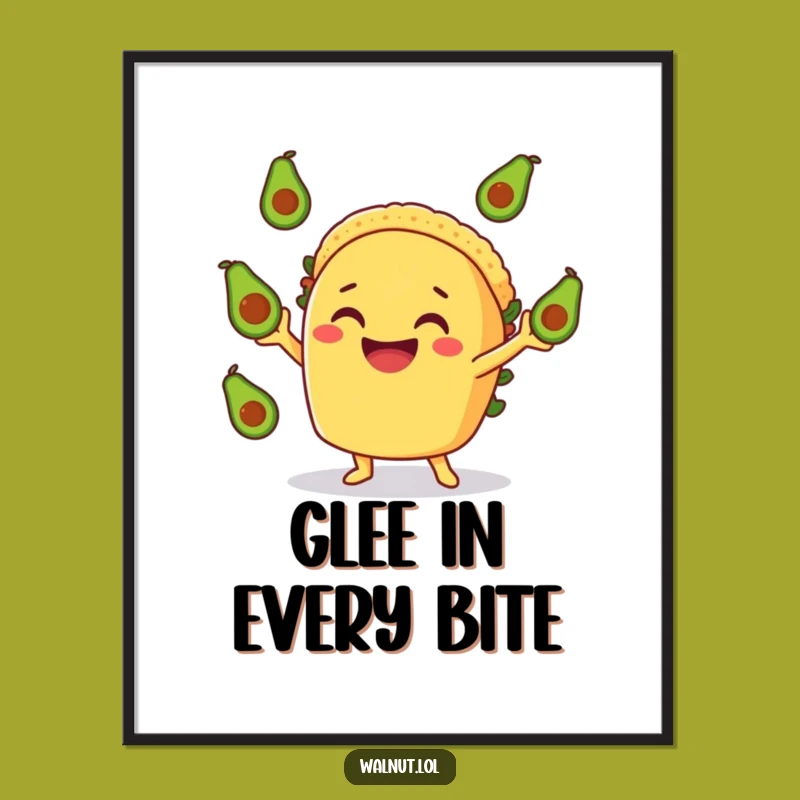 Funny Taco Art Print - Avocado Juggling Fiesta, Instant Download Gift