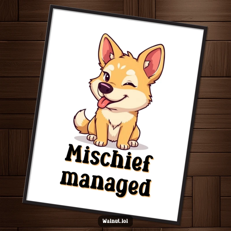 Funny dog digital art print of a wild dog giving a captivating and mischievous wink, perfect for adding humorous flair.