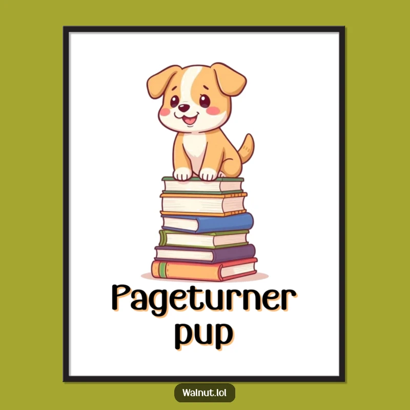 Funny Dog Book Stack Digital Print: Instant Whimsy for Your Space