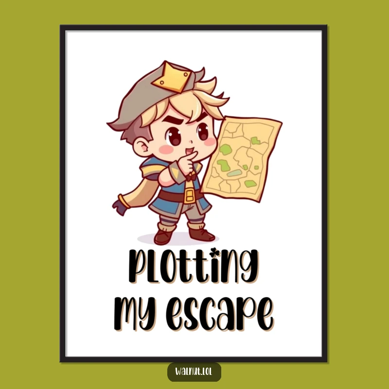 Funny Explorer Digital Print: Instant Adventure with a Determined Map Character