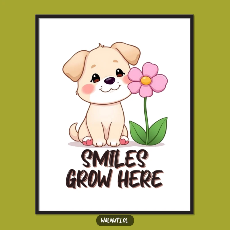 Funny Dog Flower Smile Digital Art: Printable Serenity for Your Walls
