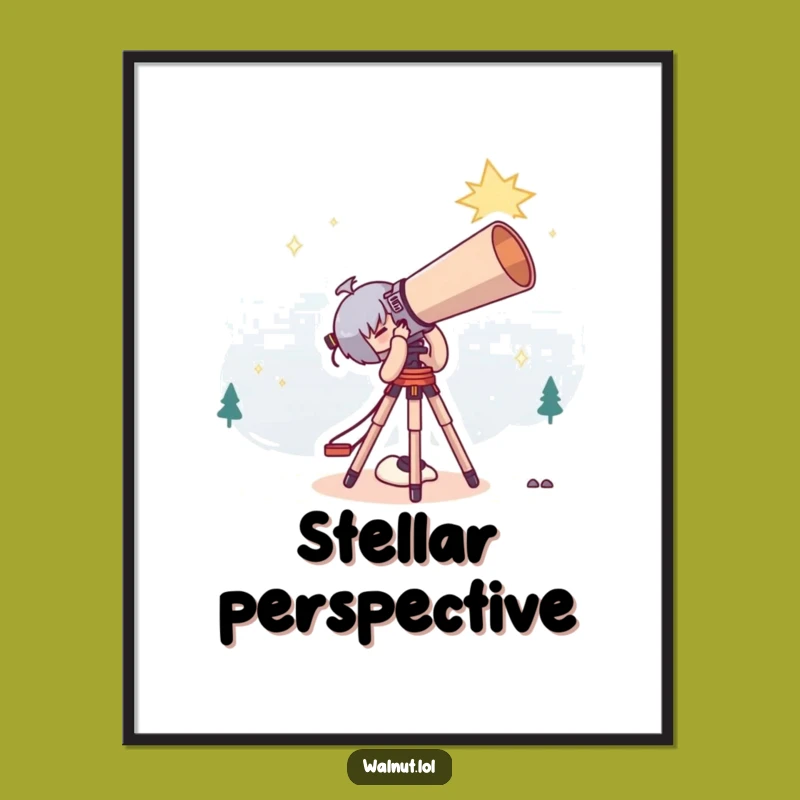 Funny Stargazer Digital Art: Cute Character's Telescope Print