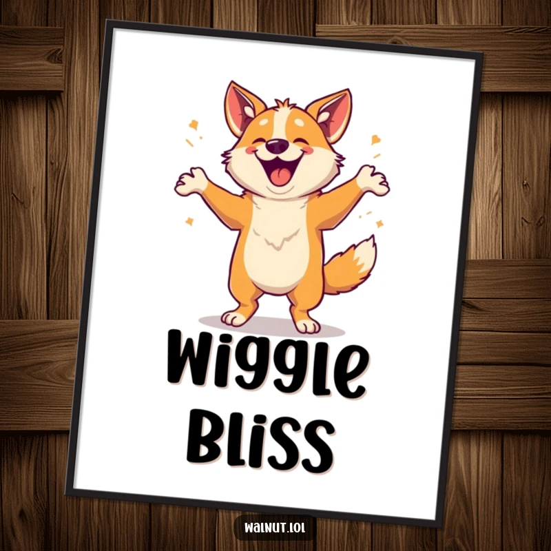 Funny Digital Art Print of a wild dog doing a happy dance, capturing infectious joy and unbridled happiness.