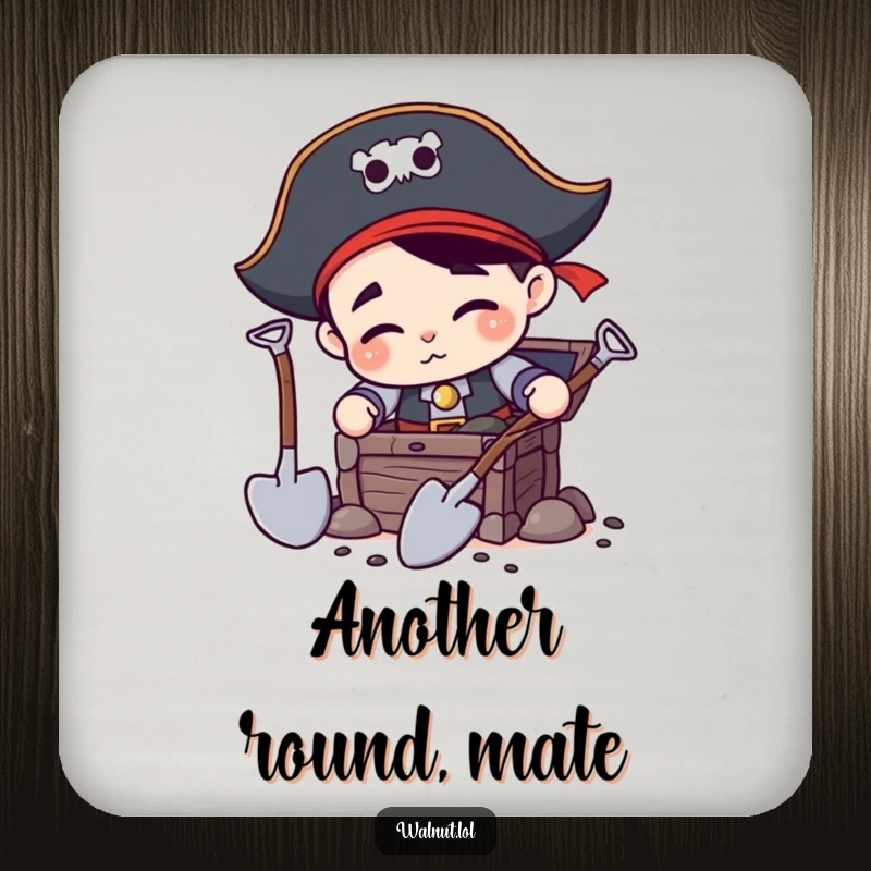 Funny Pirate Digging Coaster: Pirate character digging for treasure with two shovels, adding a fun and protective element to drink surfaces.