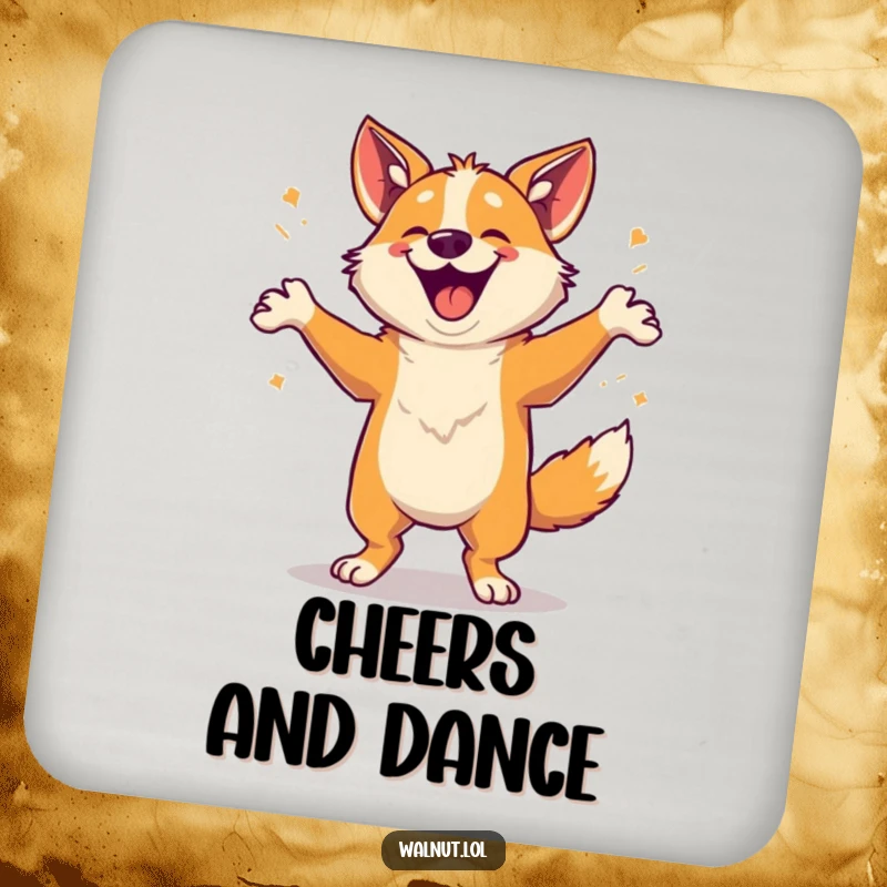 Funny Coasters showing a happy dog doing a dance, perfect for adding a touch of cheerful decor.