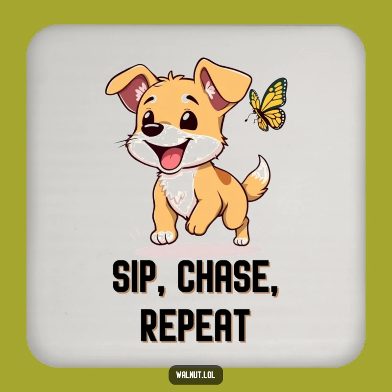 Funny Dog Butterfly Chase Coaster Set: Protect Surfaces with Humor