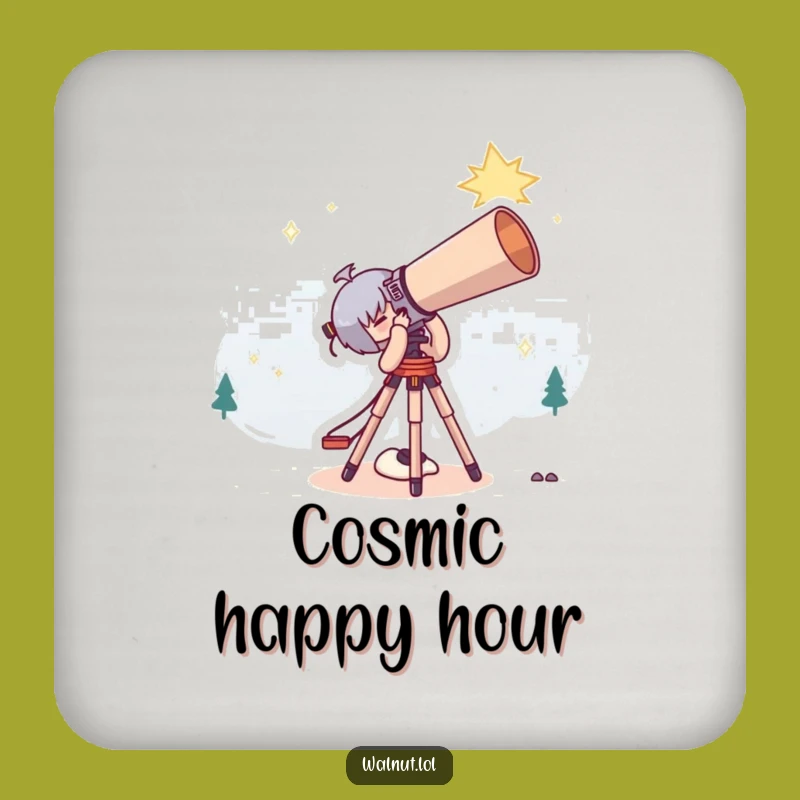 Funny Stargazer Coaster Set: Cute Character's Telescope Protection