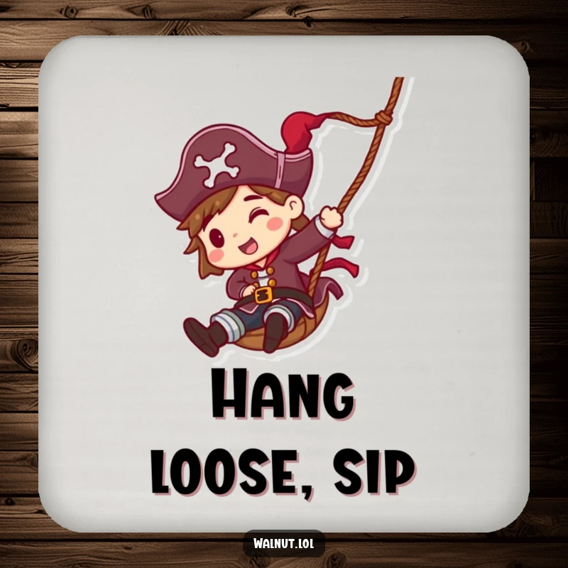 Funny Pirate Rope Slide Coaster: Pirate character sliding down a rope, adding a fun and protective element to drink surfaces.