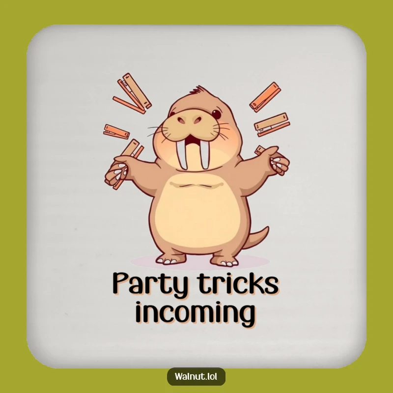 Funny Juggling Walrus Drink Coaster: Protect Surfaces with Playful Style