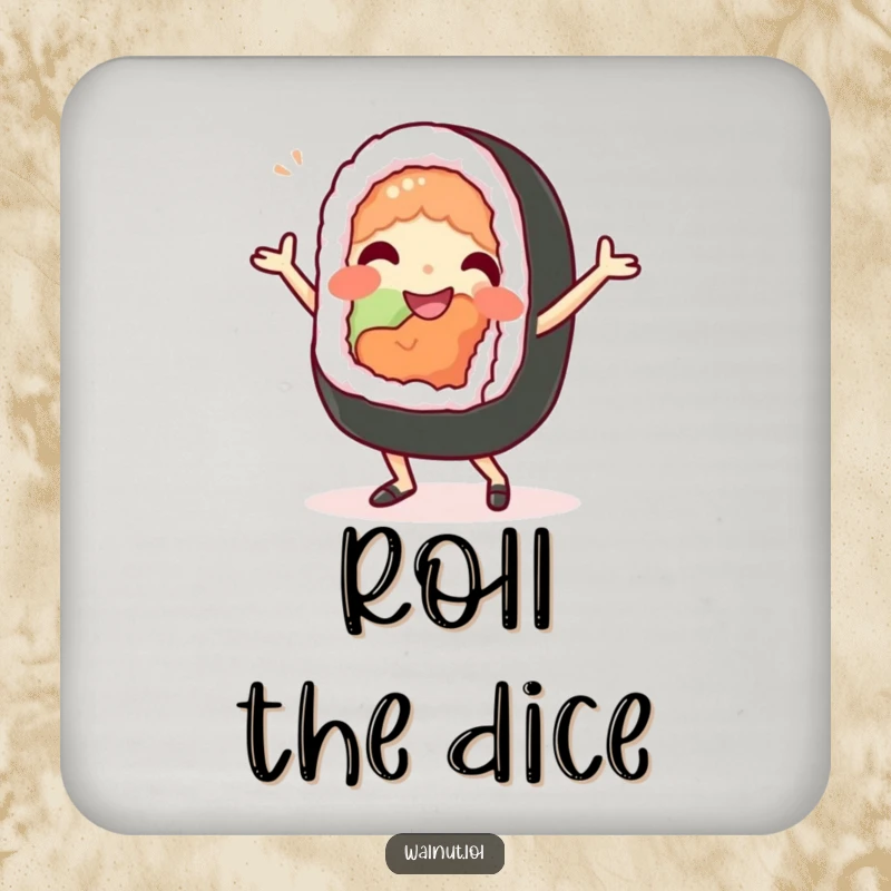 Funny Coaster: A beaming sushi roll character dances sillily, offering culinary protection and a humorous touch to tabletops.