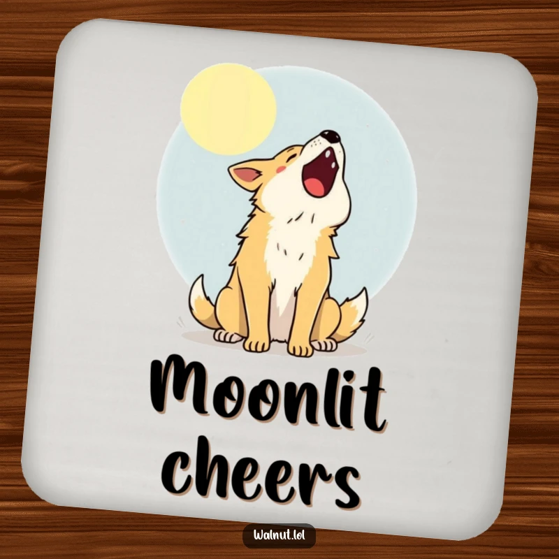 Funny Coasters showing a joyful dog howling at the moon, perfect for adding a touch of night-time charm.