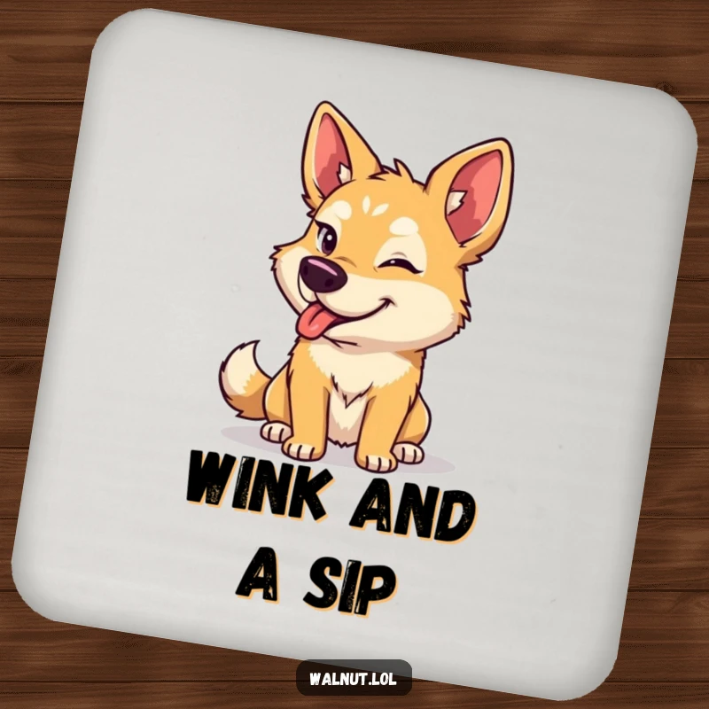Funny dog coaster with a wild dog giving a charming, mischievous wink, adding a touch of humor to drink service.