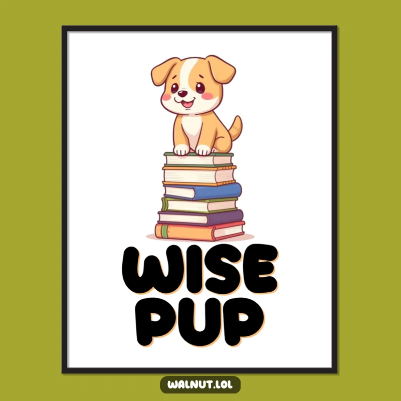 Funny Dog Book Stack Poster: Whimsical Wall Art for Book Lovers
