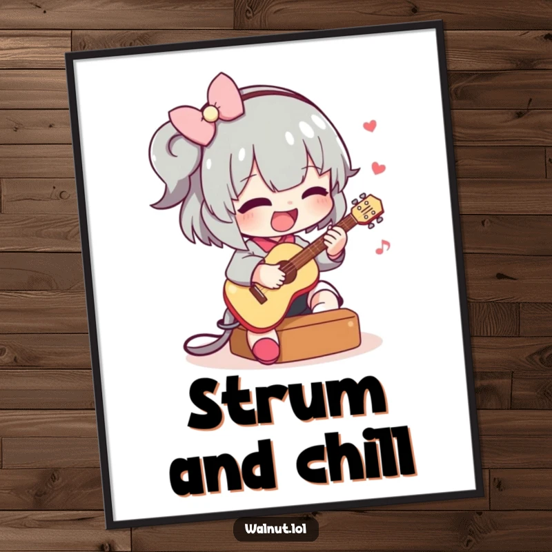 Funny poster featuring a whimsical character expertly playing a small guitar, adding a delightful musical and humorous element to wall decor.