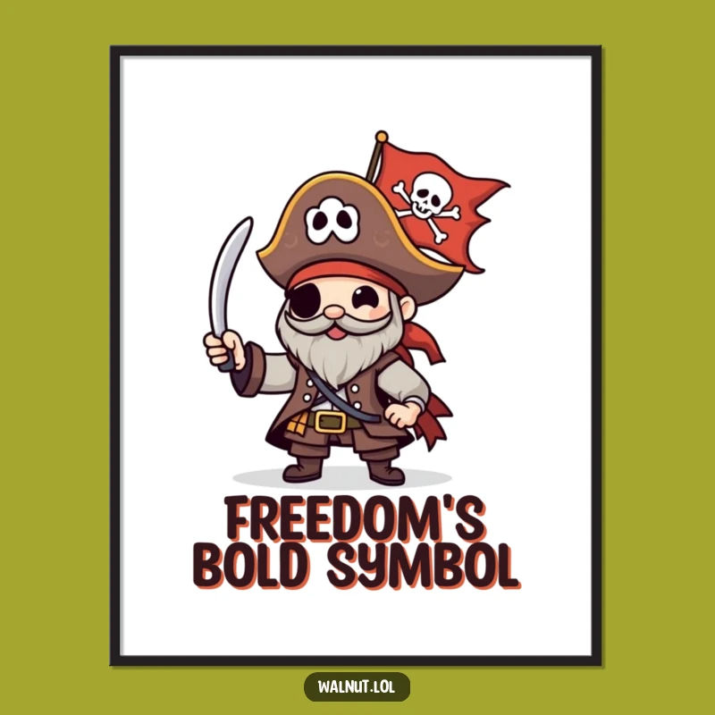 Funny Pirate Jolly Roger Poster: Happy Waving Flag Art, Perfect Funny Gift