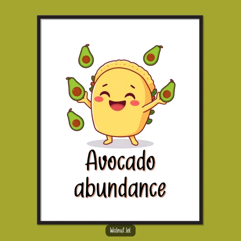 Funny Taco Art Poster - Avocado Juggling Fiesta, Hilarious Wall Decor Gift