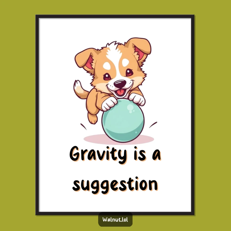 Funny Dog Pouncing Ball Poster: Energetic Wall Art for Playful Spaces
