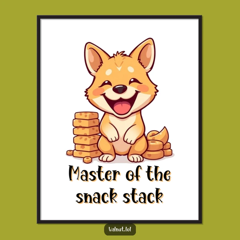 Funny Dog Balancing Treats Poster: Hilarious Kitchen Art for Treat Lovers