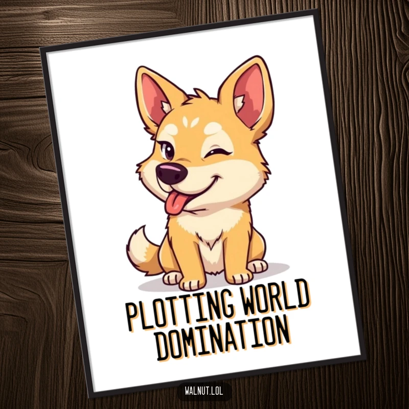 Funny dog poster capturing a wild dog giving a delightful and cheeky wink, adding personality and humor to any wall.