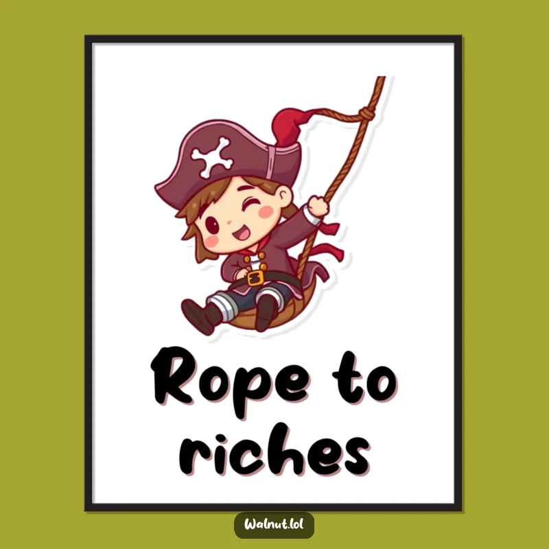 Funny Pirate Rope Slide Poster - Action Art Print, Great Funny Gift