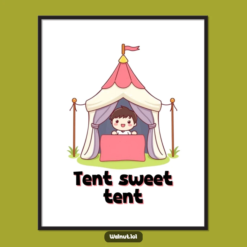Funny Camper Poster: Cute Character's Tent Art